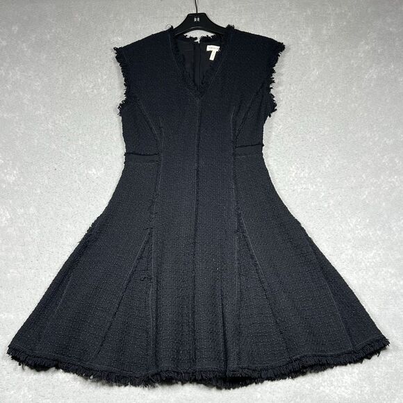 Rebecca Taylor Dresses & Skirts - Rebecca Taylor Dress Womens Size 4 Black Tweed Fringe Sleeveless A-Line Dress